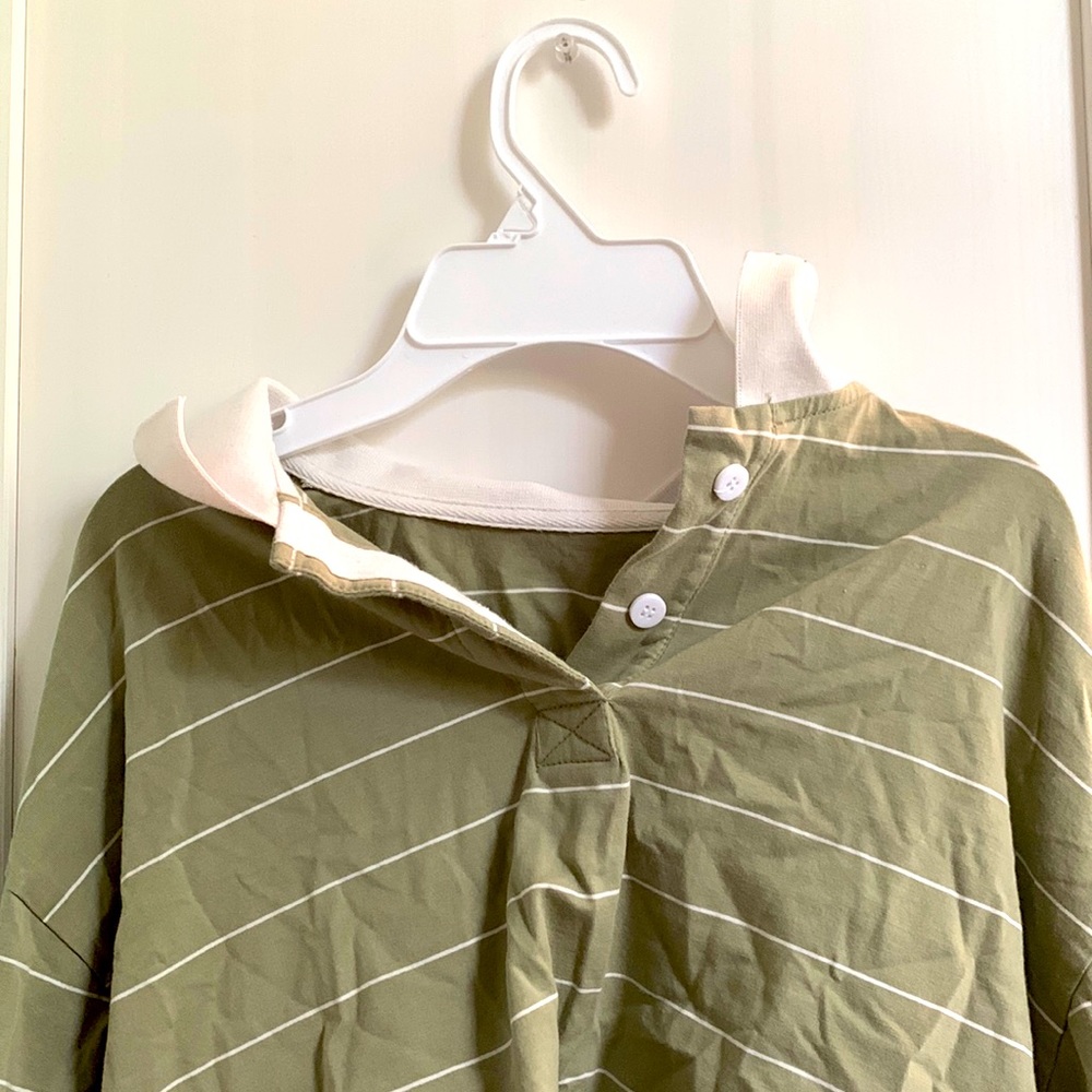 Green striped Y2K button up crop top
